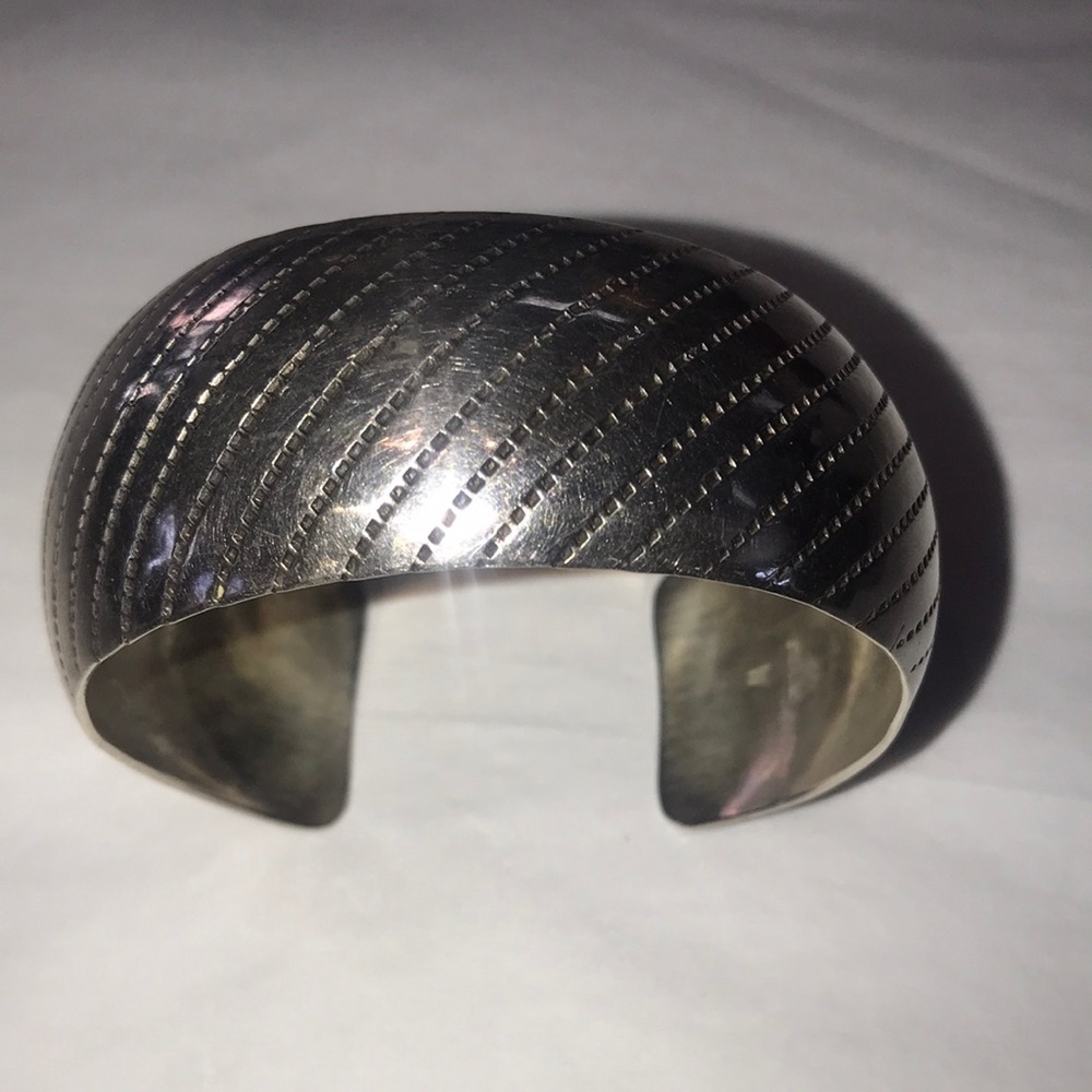 Sterling Silver Textured Cuff Bracelet with Modern Design